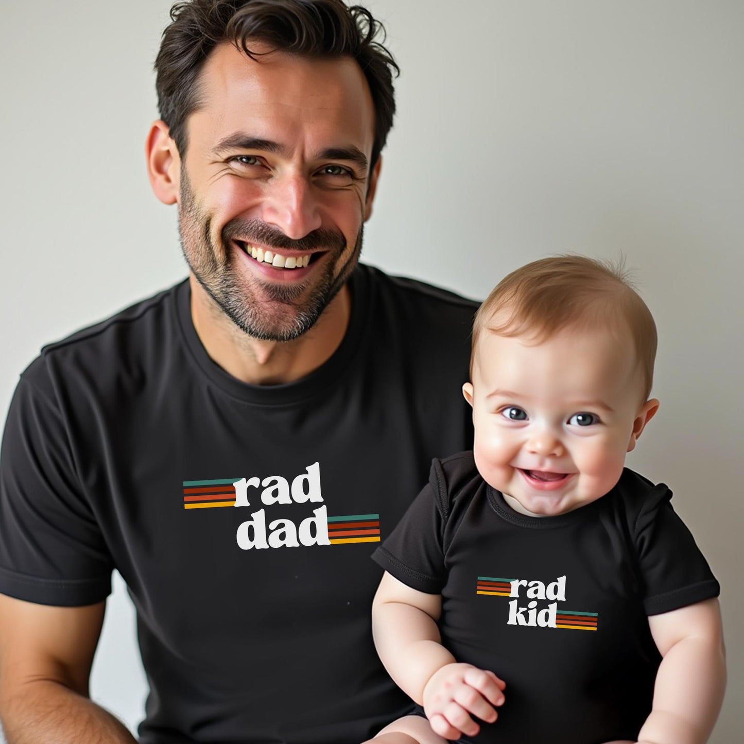 Rad Dad and Rad Kid Matching Tshirts First Father's Day Shirt New Dad Gift Retro Fathers Day Matching Tees Father's Day Onesie® Kids T-Shirt