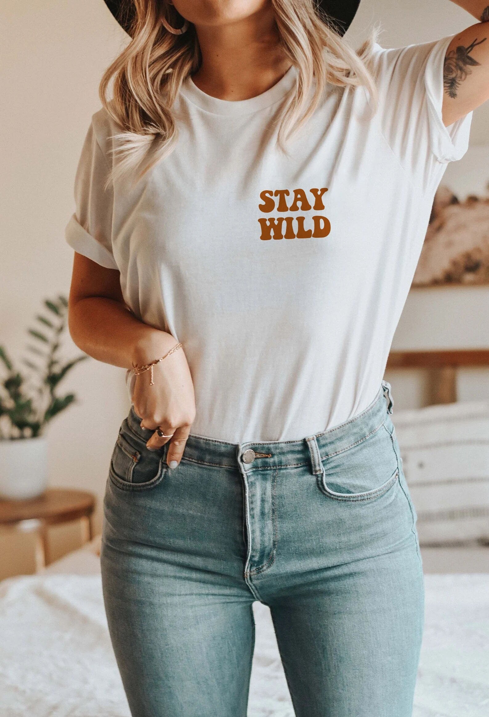 Stay Wild Tshirt, Gift for Her Retro Women's Tee Positive Vibes, Vintage Shirt Hippie Boho Shirt, Adventure Shirt, Western Women's Tee