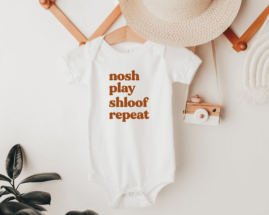 Nosh Play Shloof Repeat Onesie®, Shmutz Happens Kids Tshirt, Jewish Baby Shower Gift, Jewish Baby gift Hanukkah Onesie® Chanukah Gift