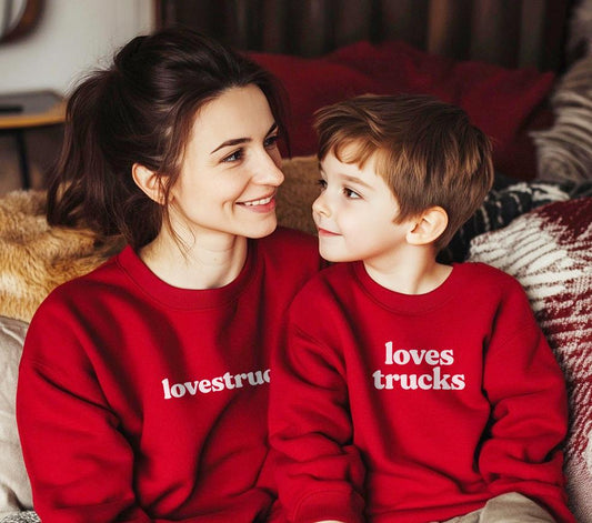 Mom and Son Valentines day sweatshirts, Lovestruck / Loves Trucks Matching Sweatshirts, Mommy and Me shirt for Mum and Baby Mom and Toddler