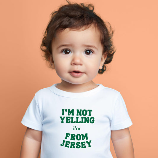 Funny Jersey Baby Onesie® Jersey Baby Shower Gift Mother's Day Gift I'm not yelling I'm from Jersey New York Kids Tee Funny NY tee gift