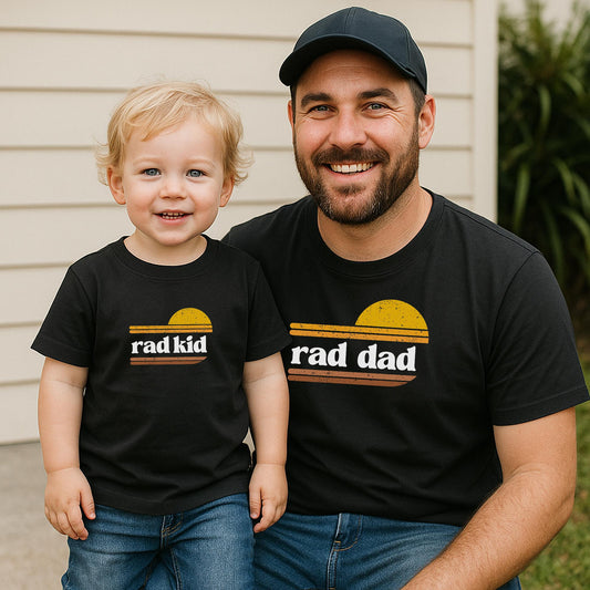 Rad Dad and Rad Kid Matching Tshirts First Father's Day Shirt New Dad Gift Retro Fathers Day Matching Tees Father's Day Onesie® Kids T-Shirt