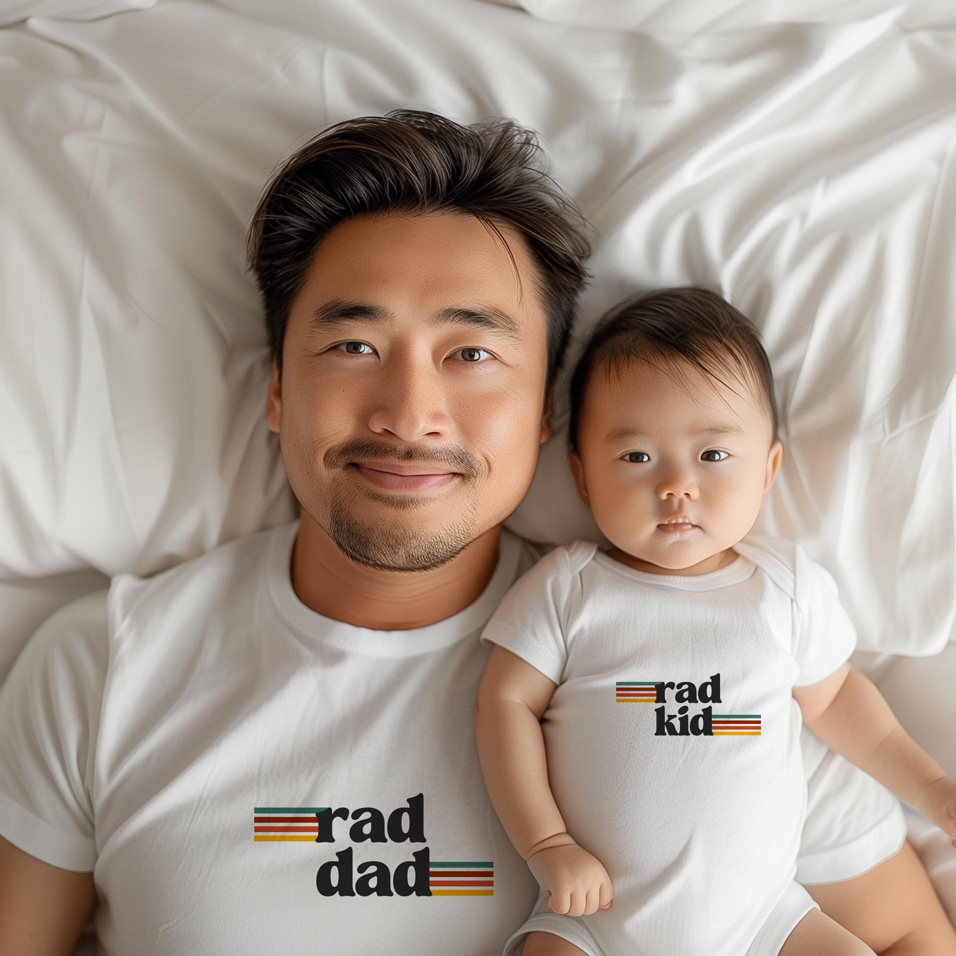 Rad Dad and Rad Kid Matching Tshirts First Father's Day Shirt New Dad Gift Retro Fathers Day Matching Tees Father's Day Onesie® Kids T-Shirt
