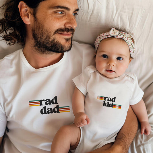 Rad Dad and Rad Kid Matching Tshirts First Father's Day Shirt New Dad Gift Retro Fathers Day Matching Tees Father's Day Onesie® Kids T-Shirt